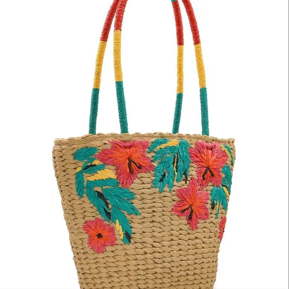 Patricia Nash Colorful Floral Straw Tote Bag - Picture 4 of 8